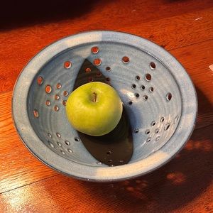 Large Handmade Colander Blue Glazed